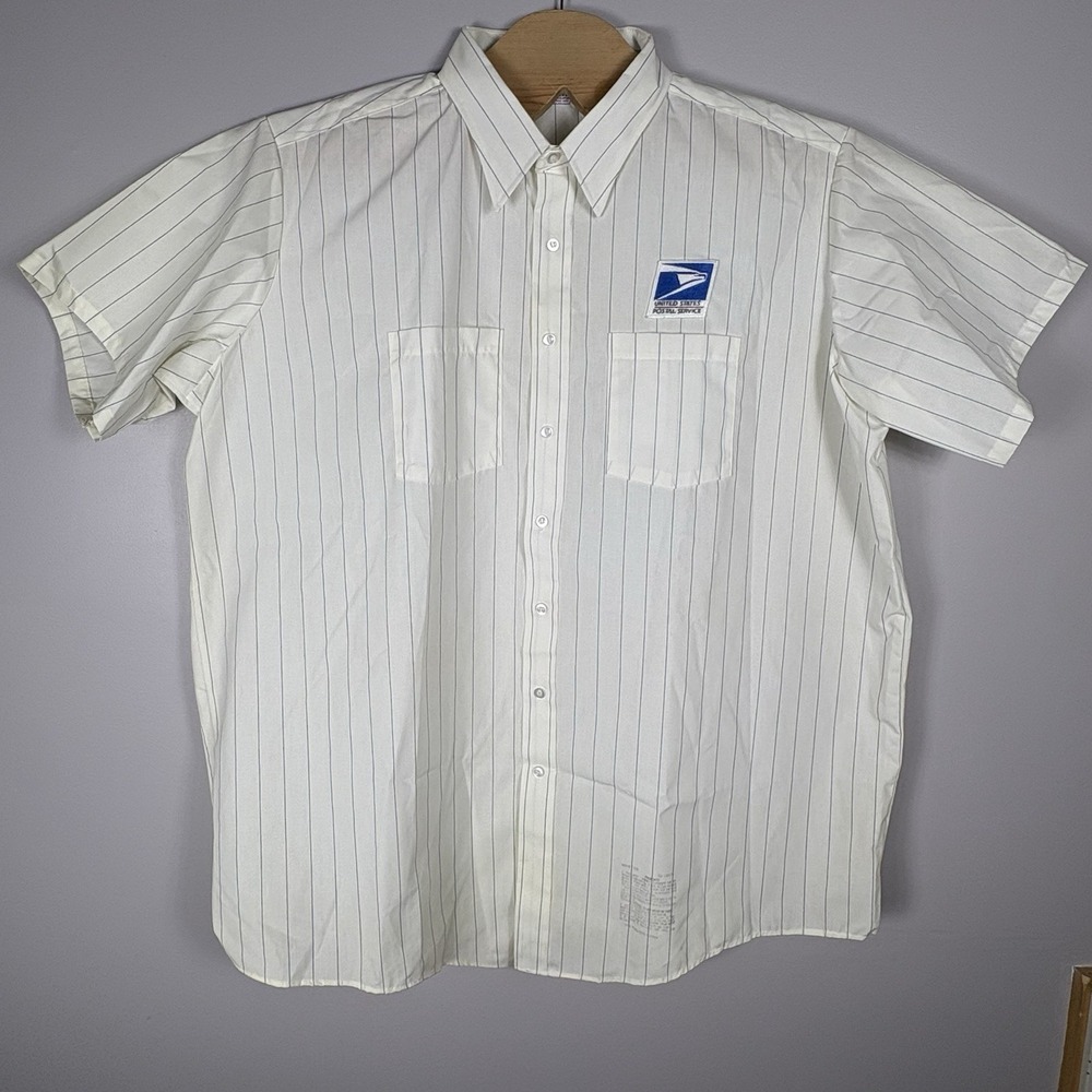 Flying Cross Adult 20 White Pinstripe Postal Button Front VTG Uniform Shirt USA